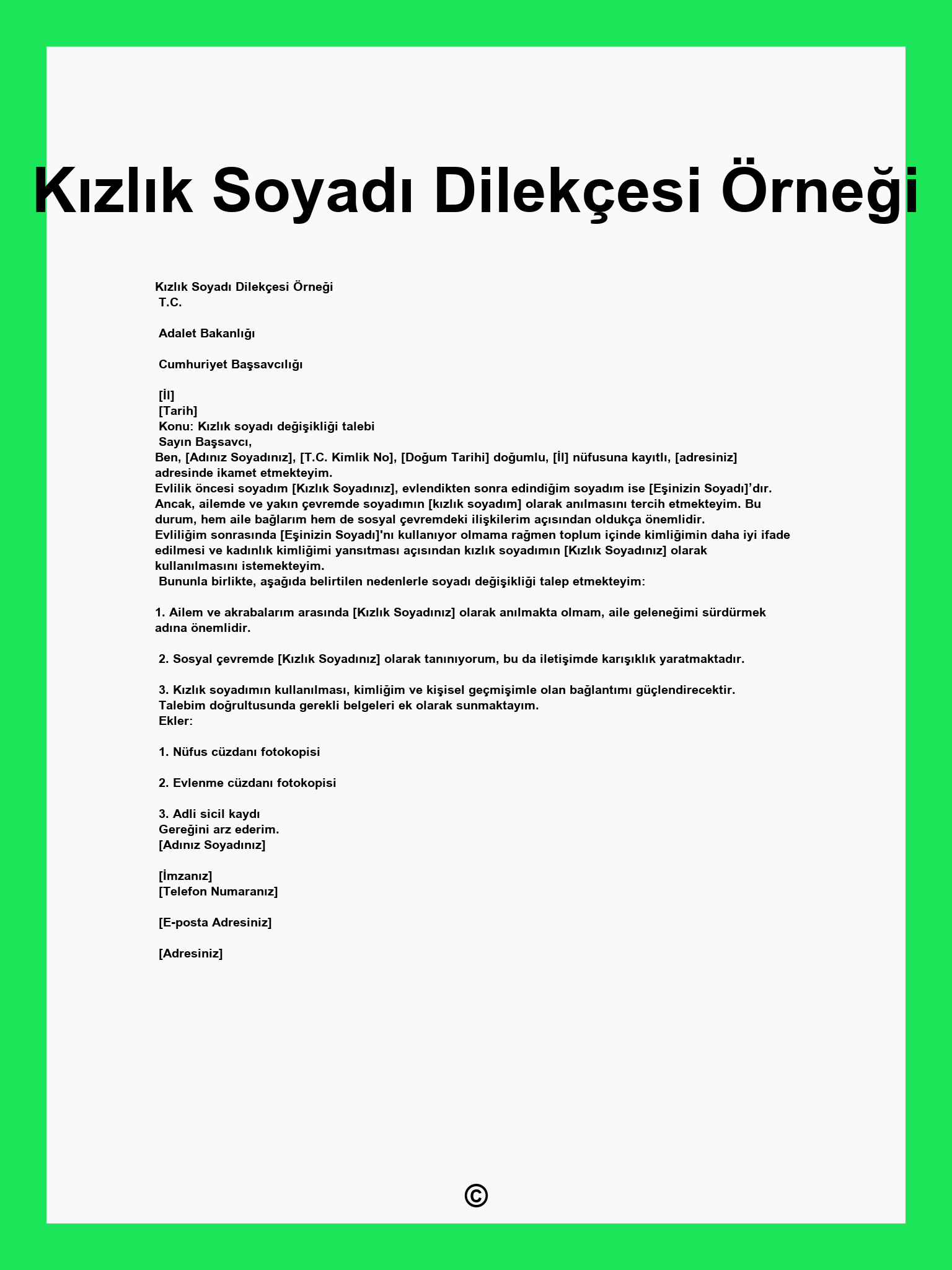 Kızlık Soyadı Dilekçesi Örneği