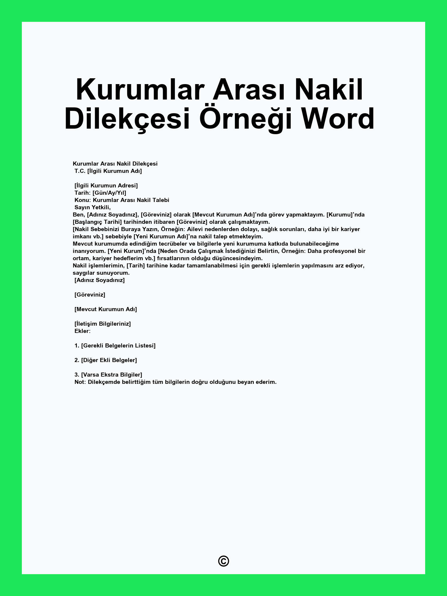 Kurumlar Arası Nakil Dilekçesi Örneği Word