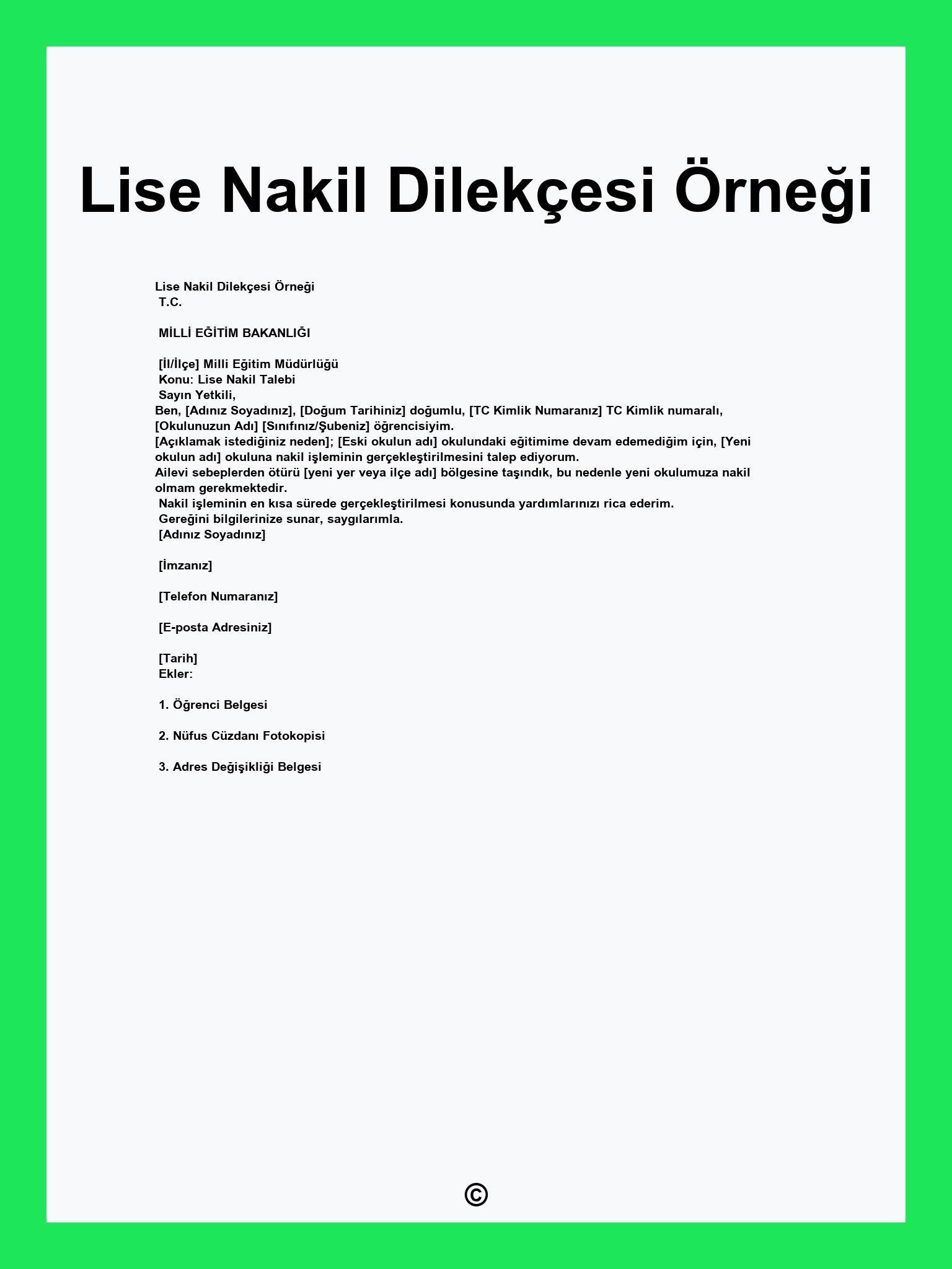 Lise Nakil Dilekçesi Örneği