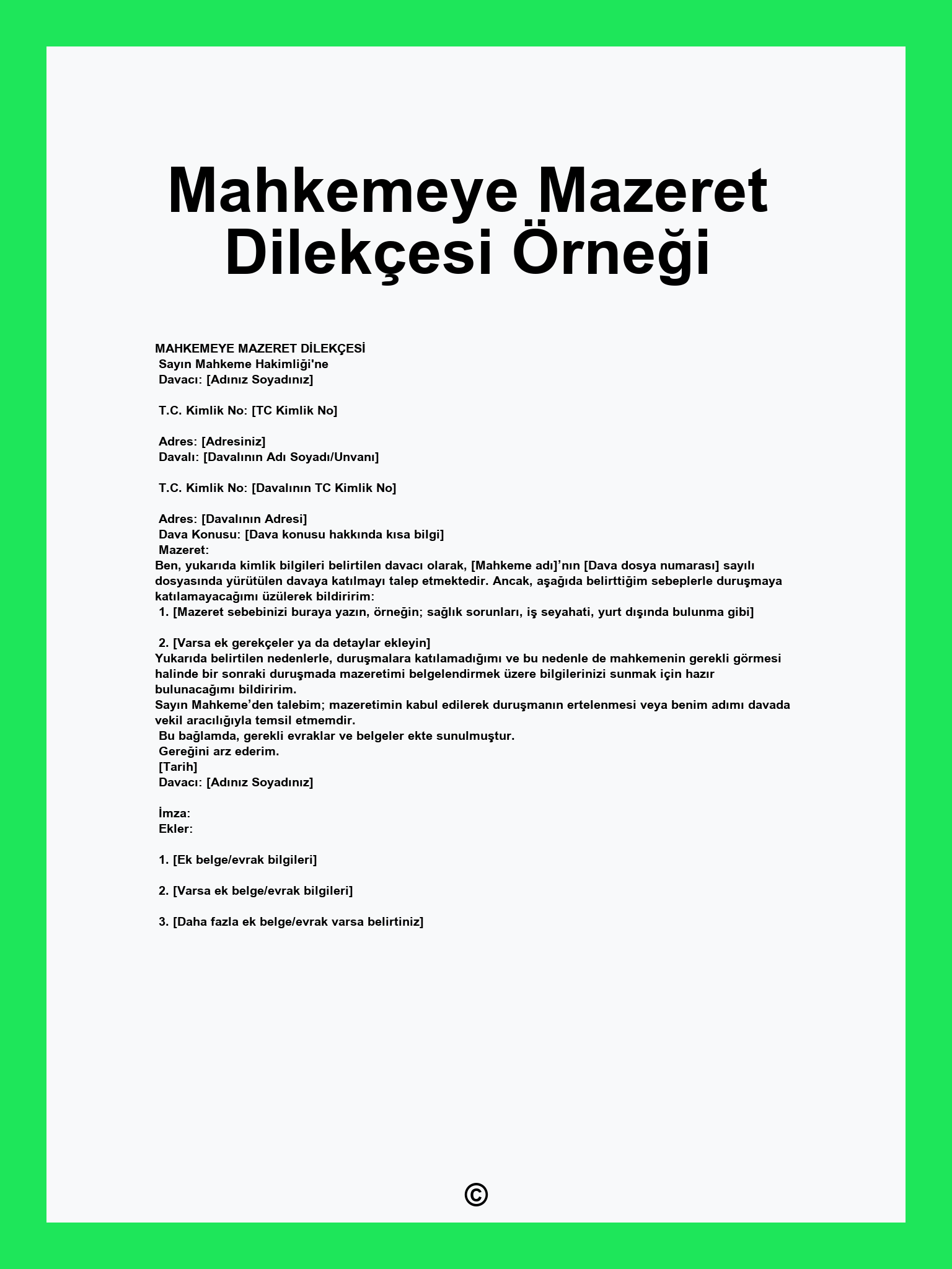 Mahkemeye Mazeret Dilekçesi Örneği