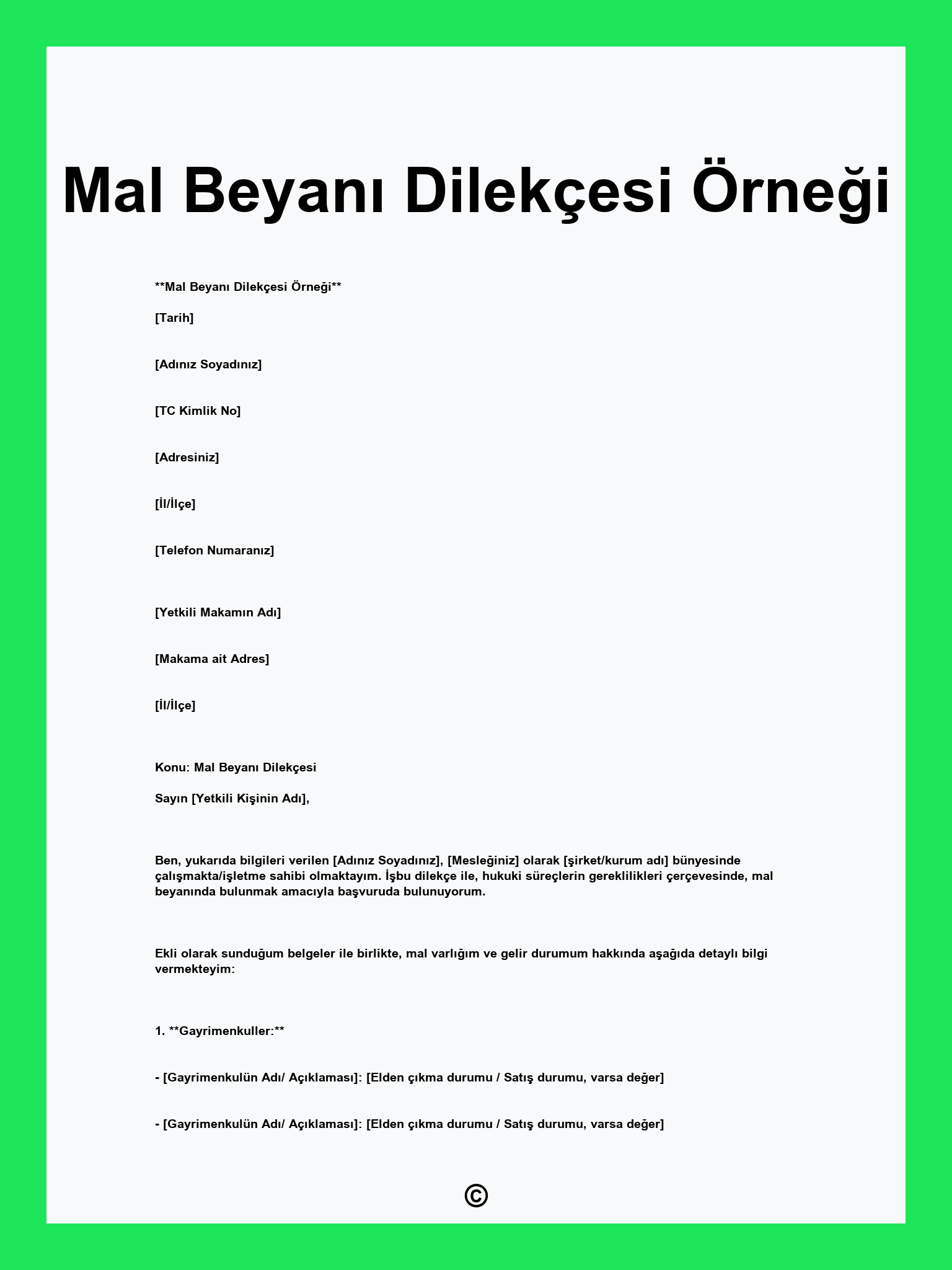 Mal Beyanı Dilekçesi Örneği