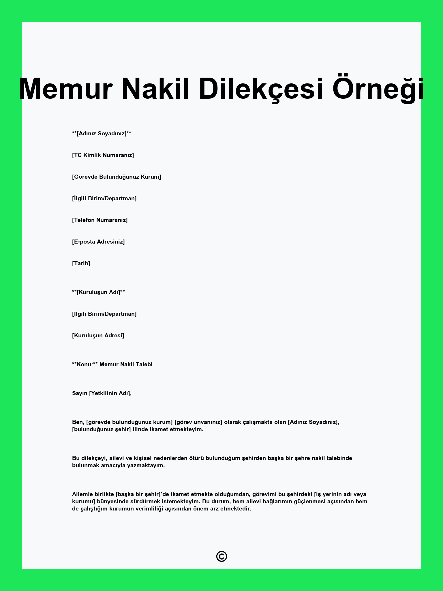 Memur Nakil Dilekçesi Örneği
