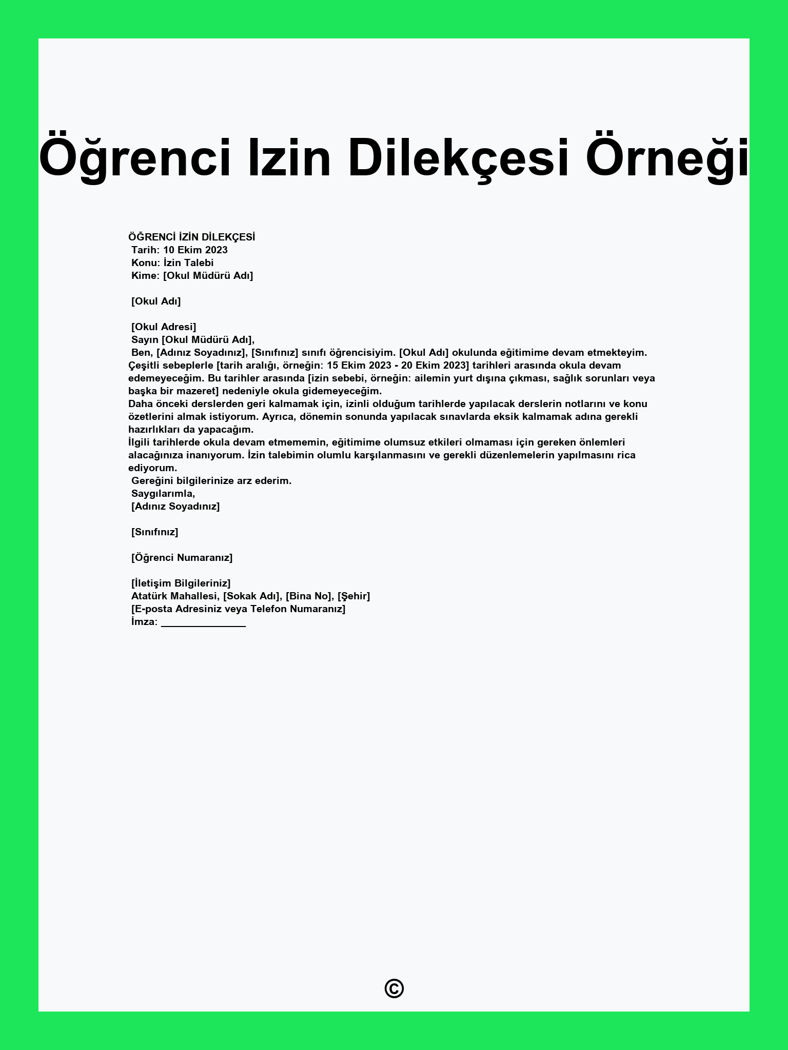 Öğrenci Izin Dilekçesi Örneği