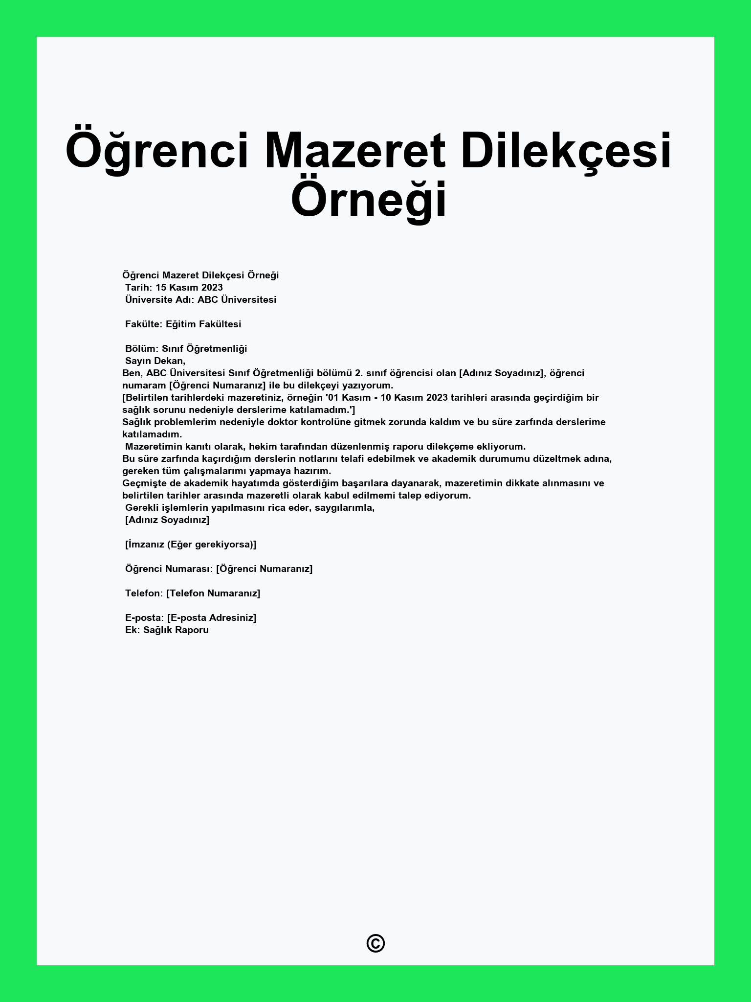 Öğrenci Mazeret Dilekçesi Örneği