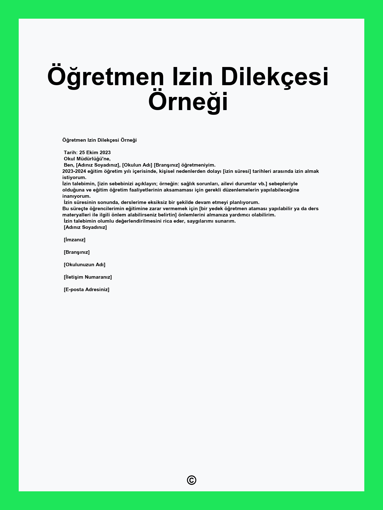 Öğretmen Izin Dilekçesi Örneği