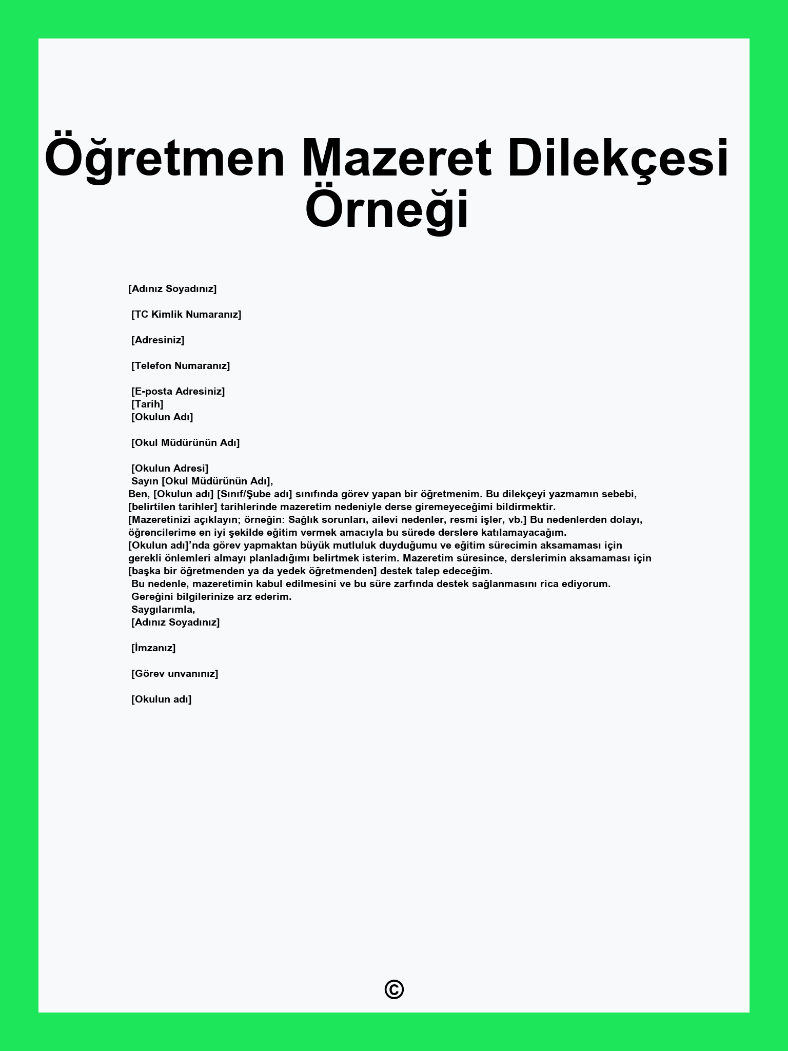 Öğretmen Mazeret Dilekçesi Örneği