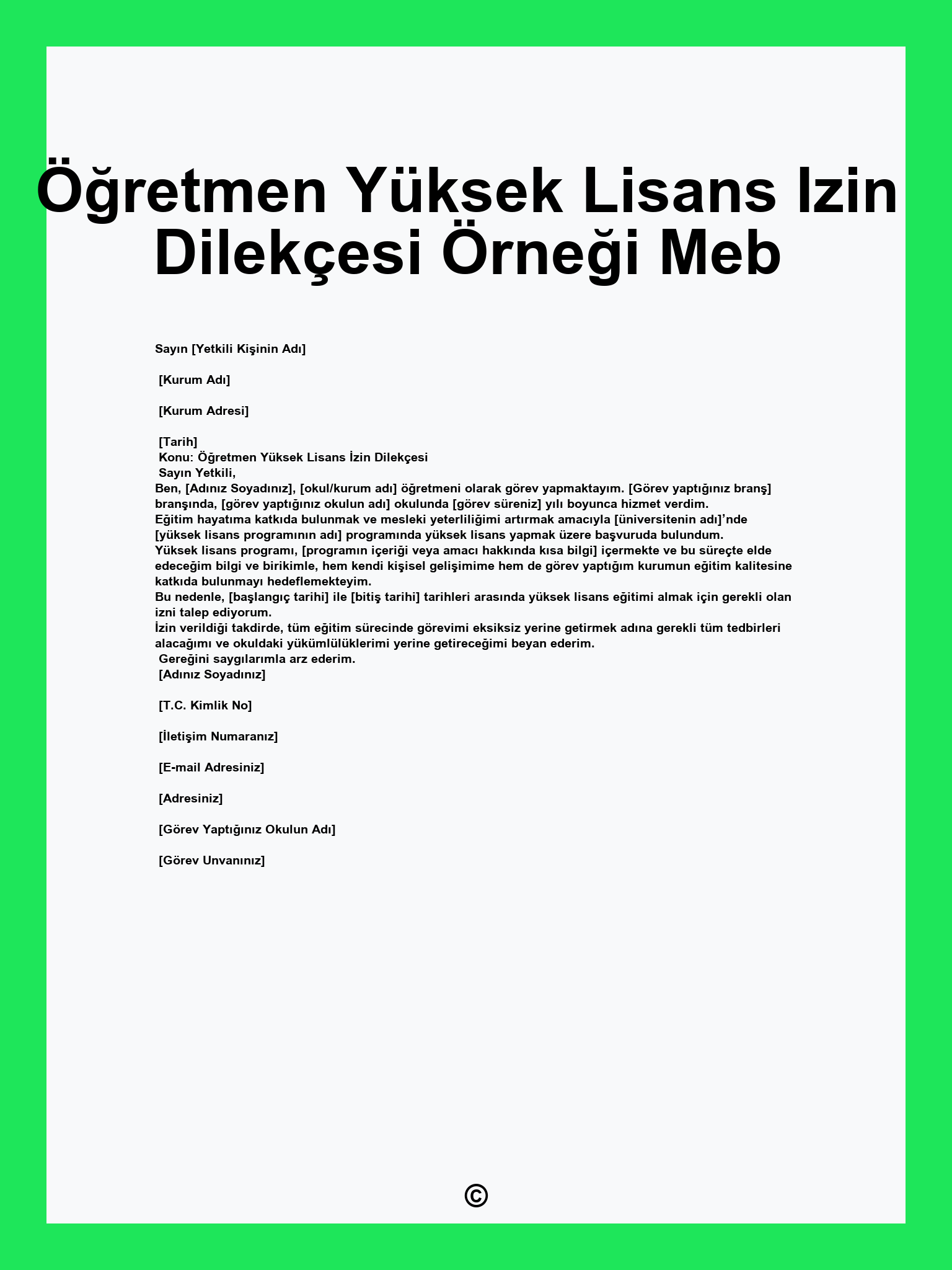 Öğretmen Yüksek Lisans Izin Dilekçesi Örneği Meb