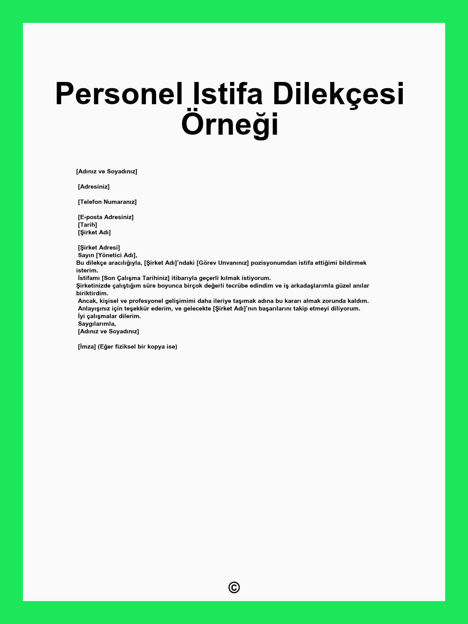Personel Istifa Dilekçesi Örneği