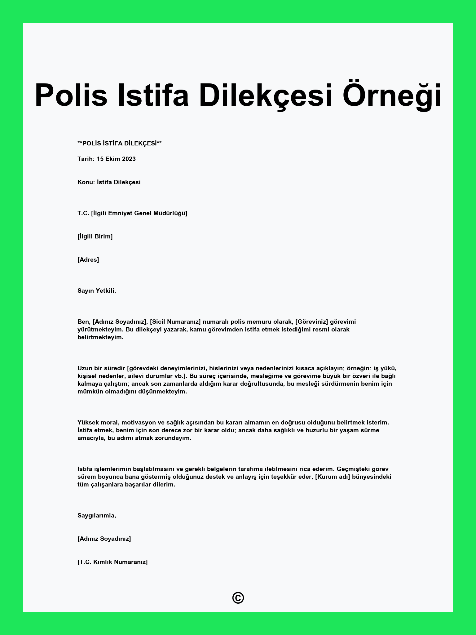 Polis Istifa Dilekçesi Örneği