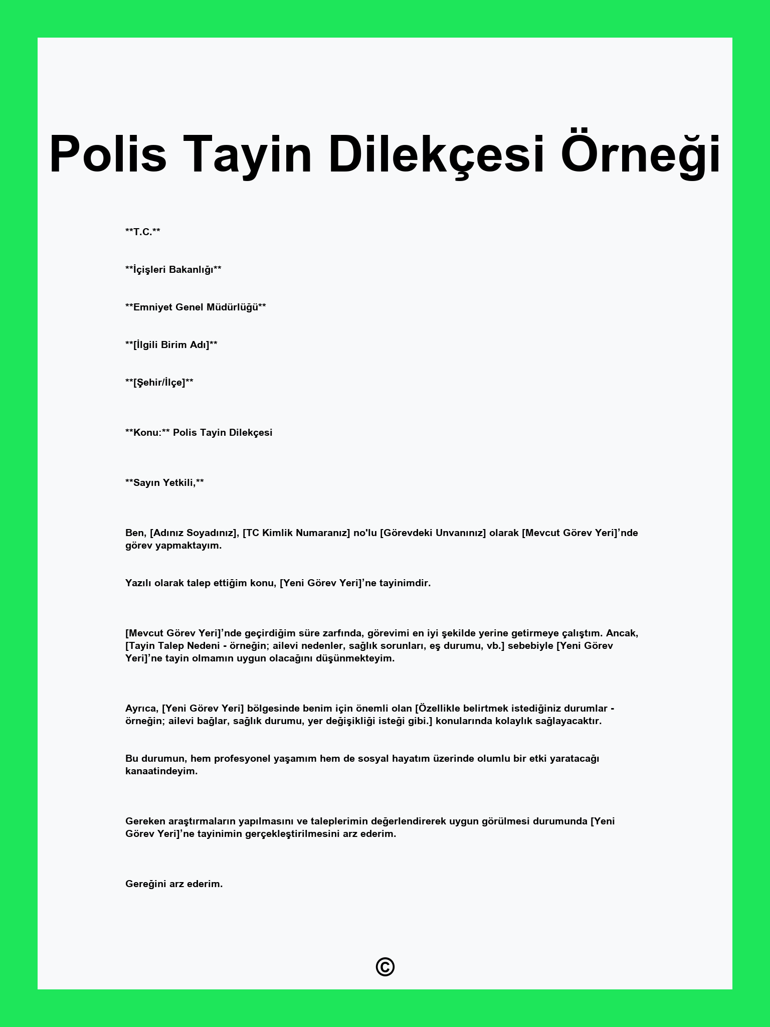 Polis Tayin Dilekçesi Örneği