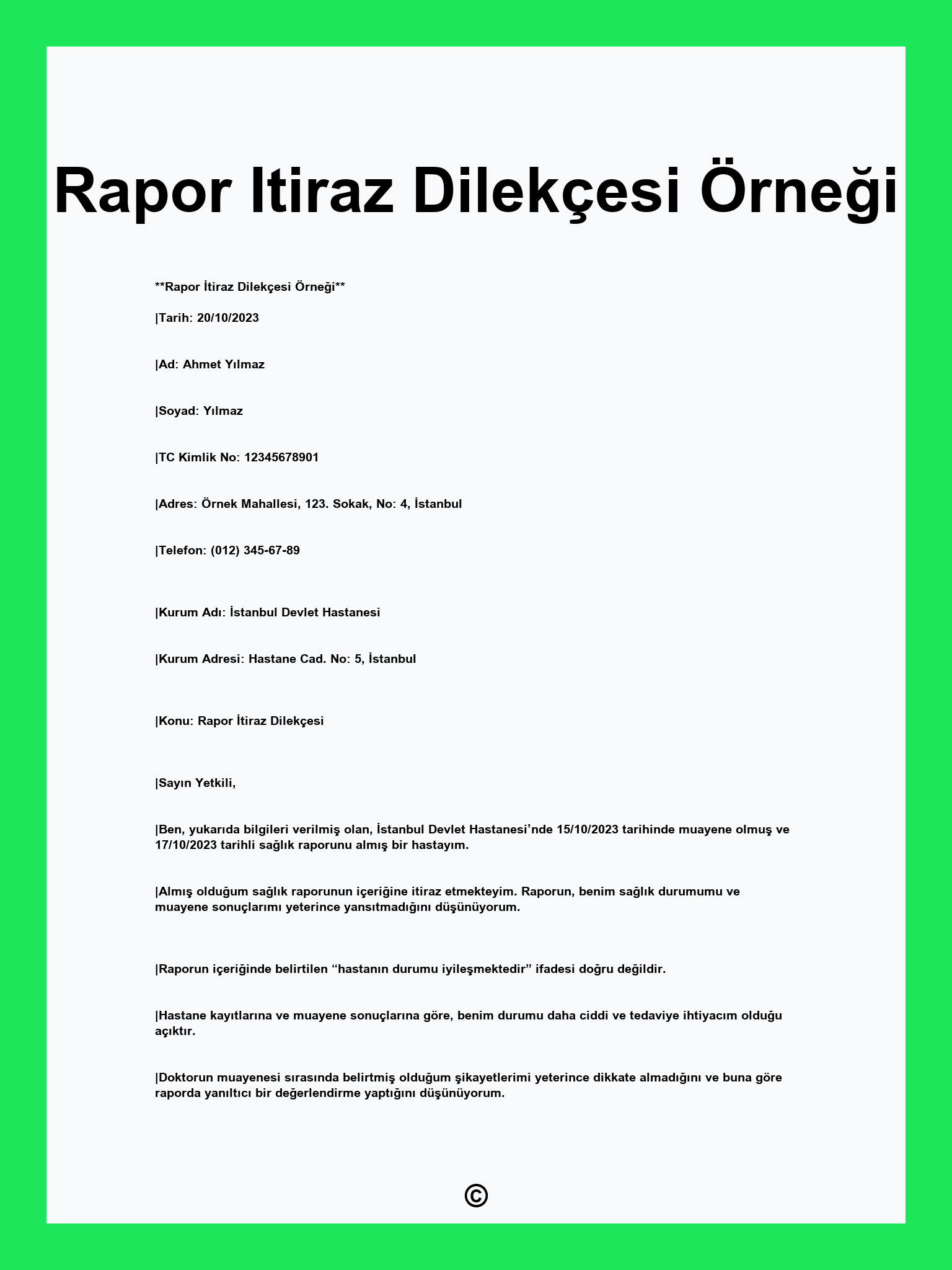 Rapor Itiraz Dilekçesi Örneği