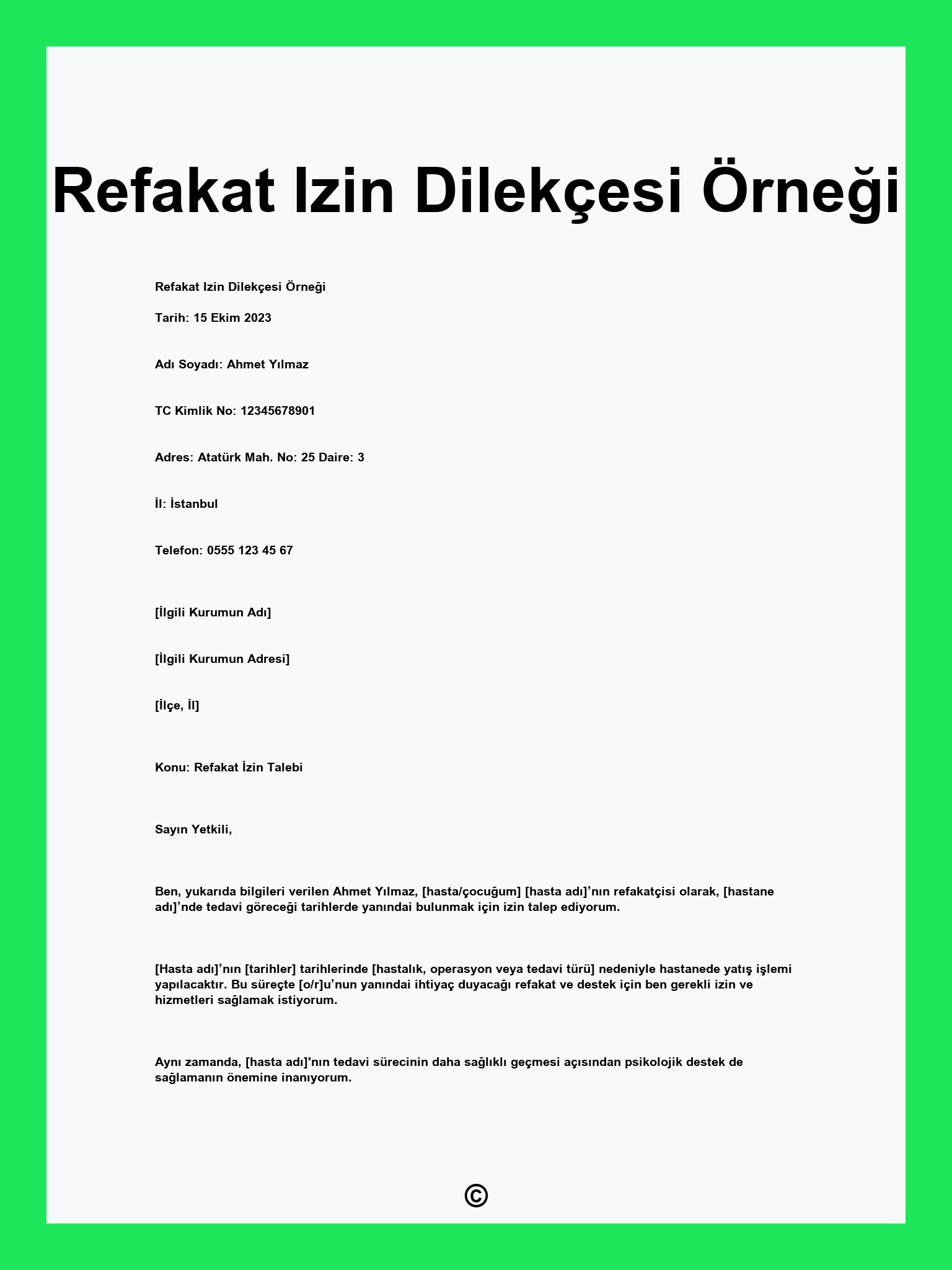 Refakat Izin Dilekçesi Örneği