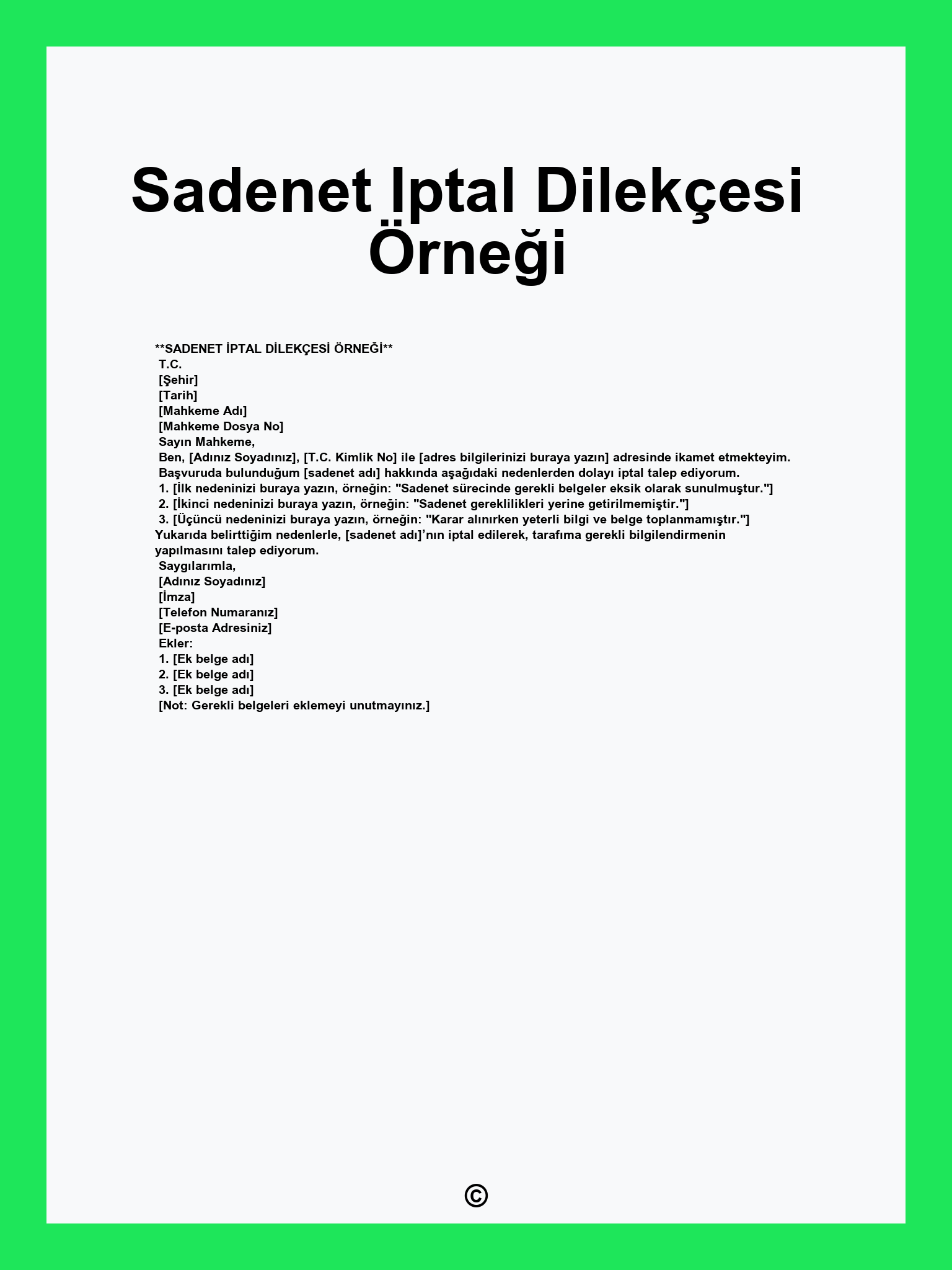 Sadenet Iptal Dilekçesi Örneği