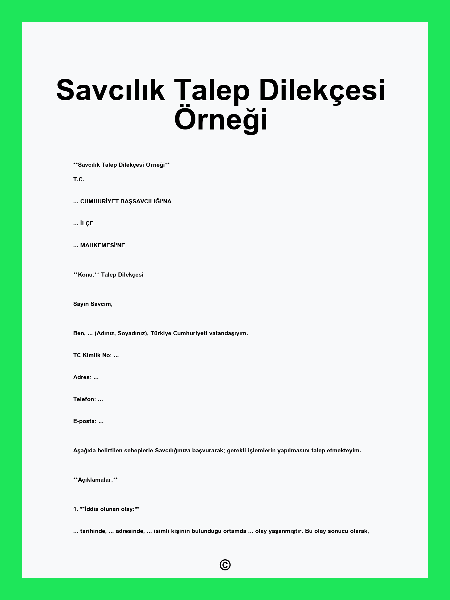 Savcılık Talep Dilekçesi Örneği