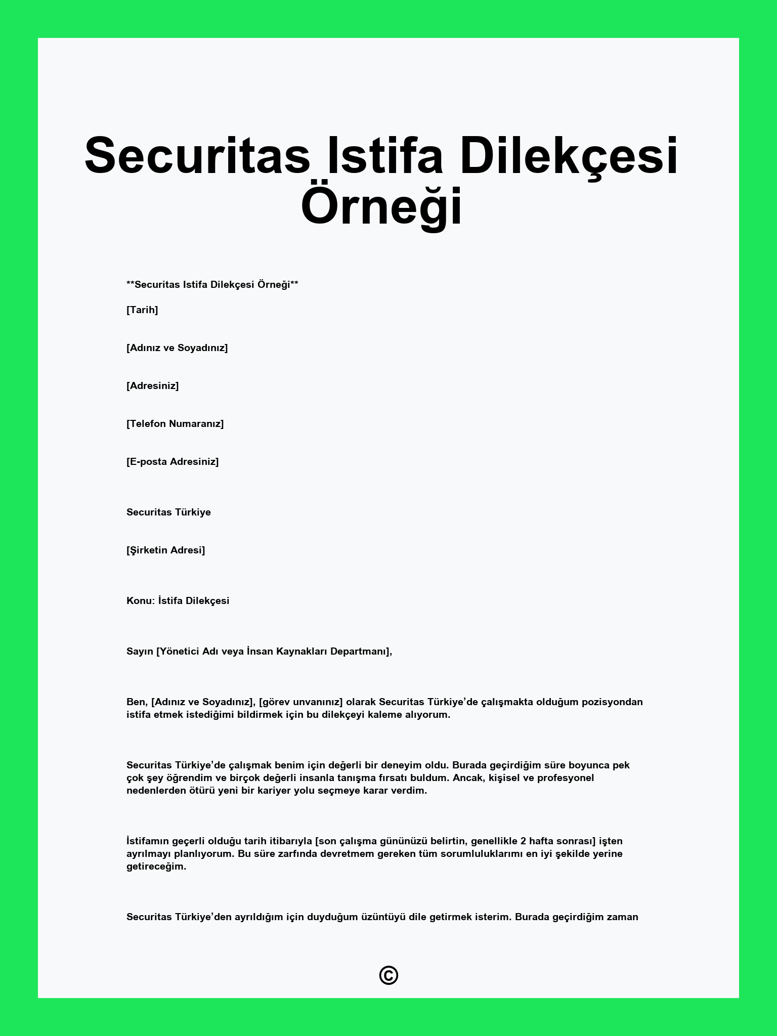 Securitas Istifa Dilekçesi Örneği