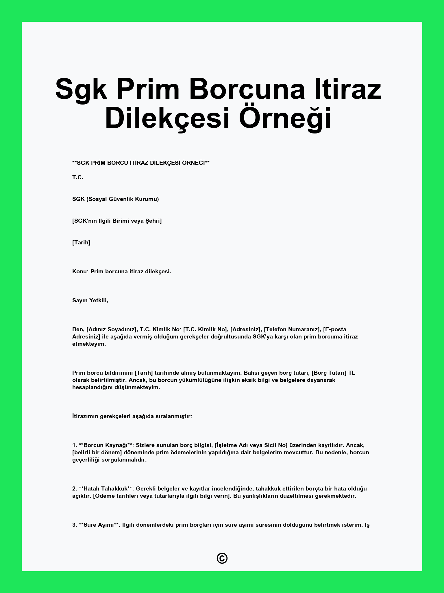 Sgk Prim Borcuna Itiraz Dilekçesi Örneği