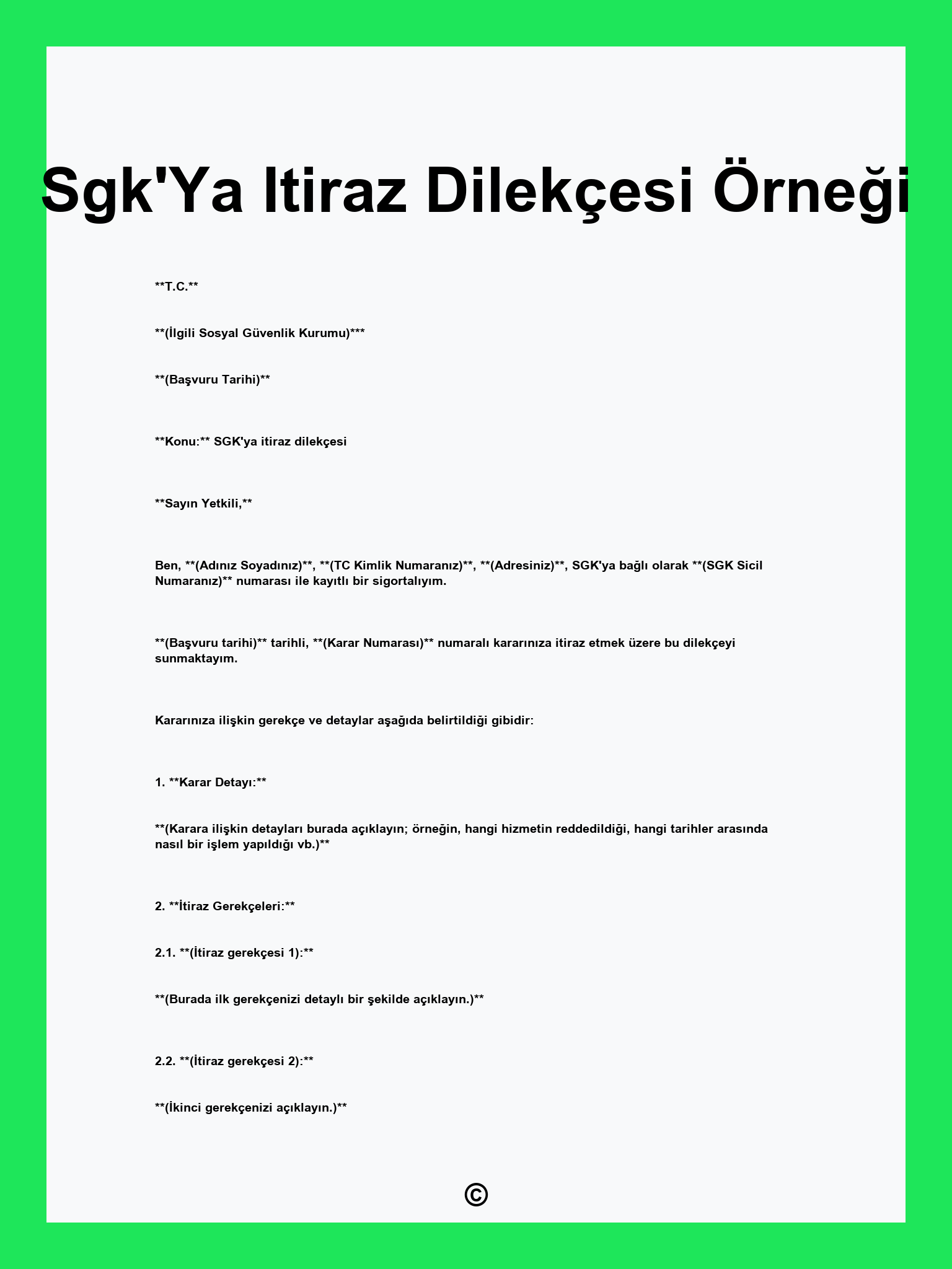 Sgk'Ya Itiraz Dilekçesi Örneği