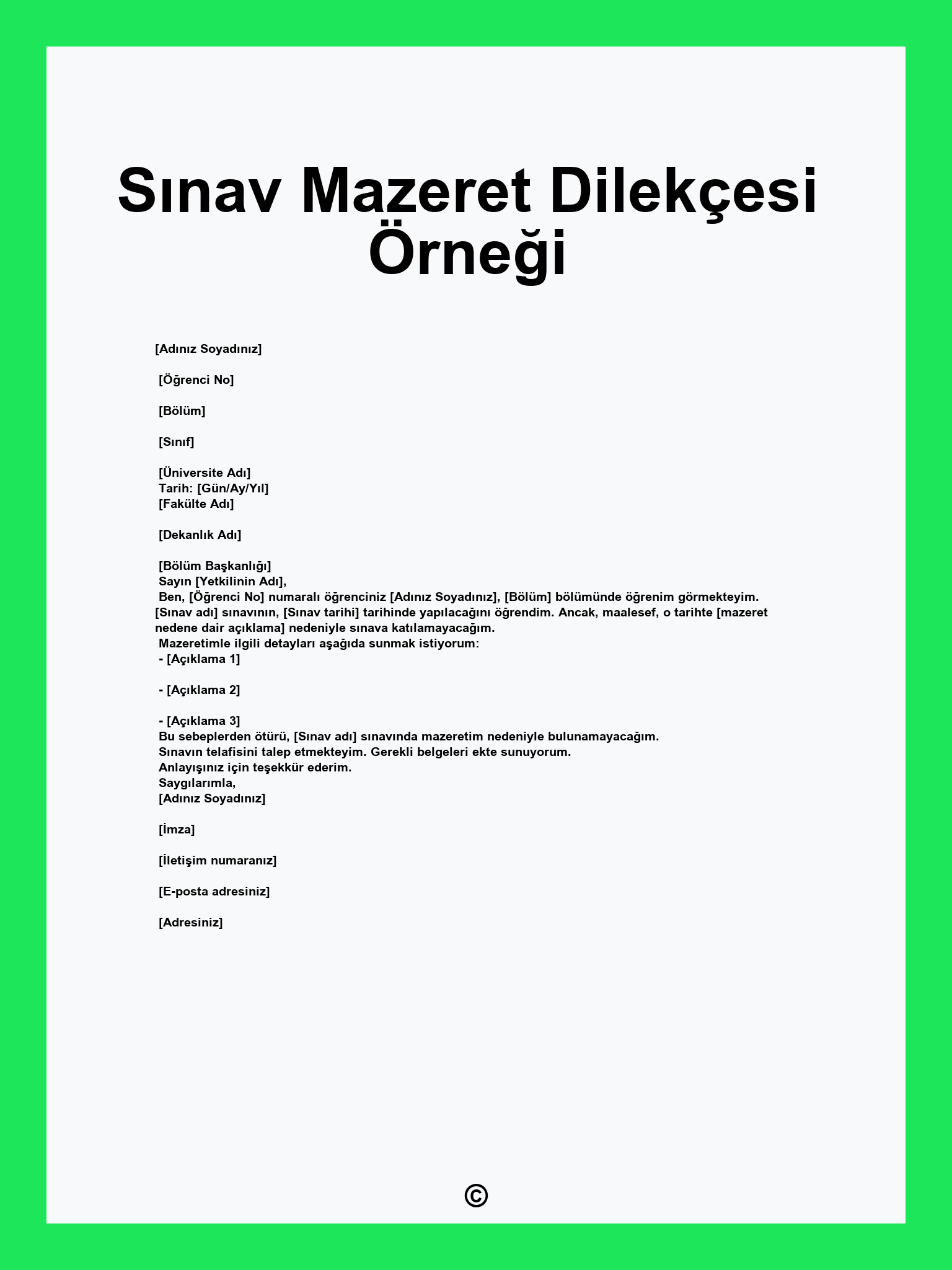 Sınav Mazeret Dilekçesi Örneği
