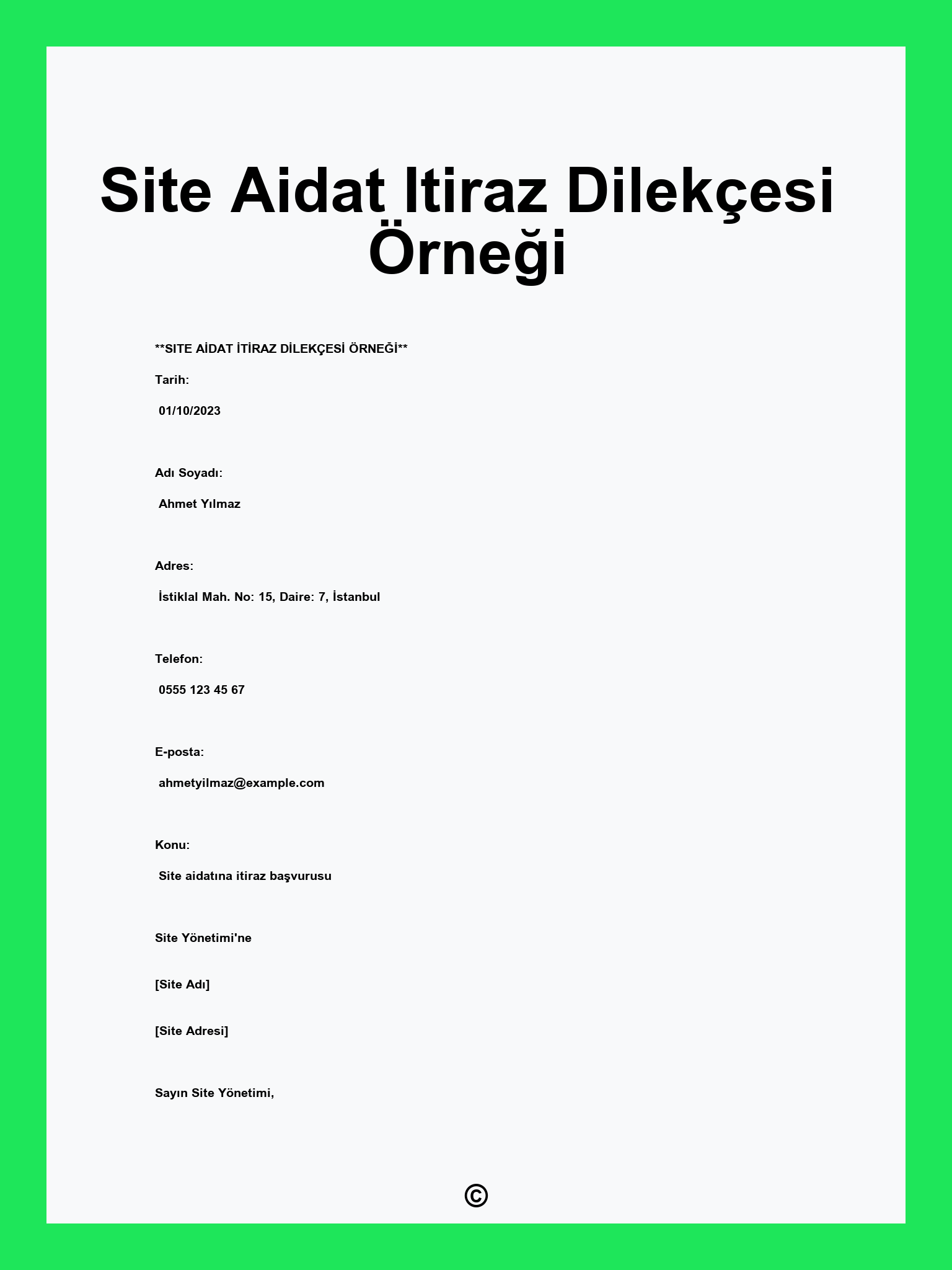 Site Aidat Itiraz Dilekçesi Örneği