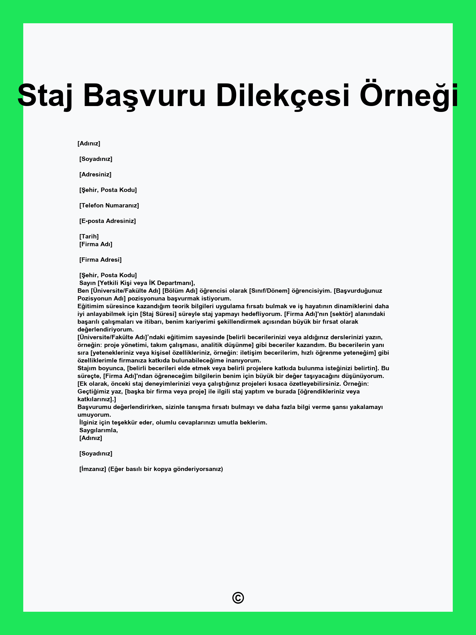 Staj Başvuru Dilekçesi Örneği