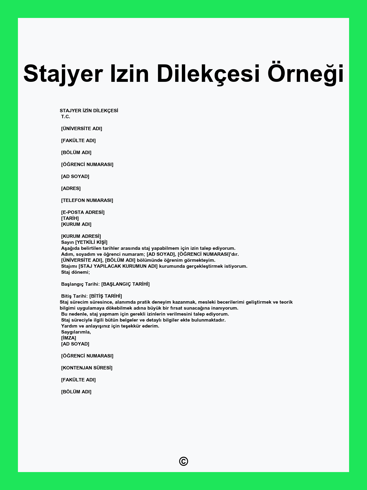 Stajyer Izin Dilekçesi Örneği