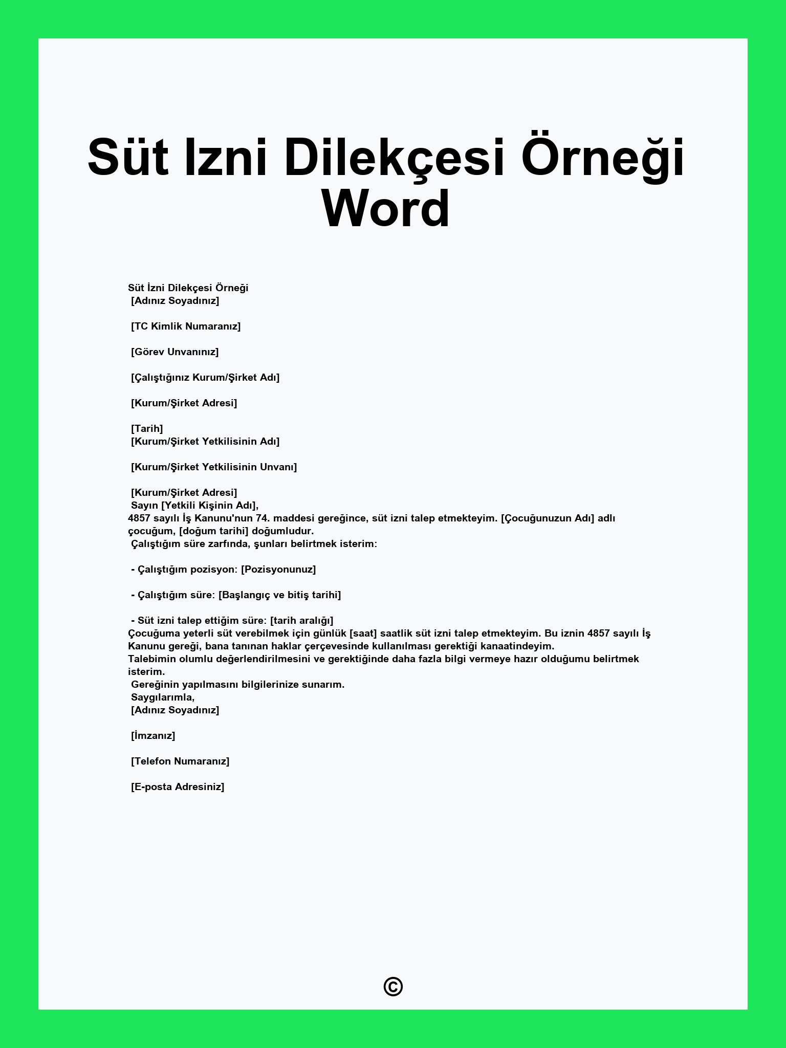 Süt Izni Dilekçesi Örneği Word