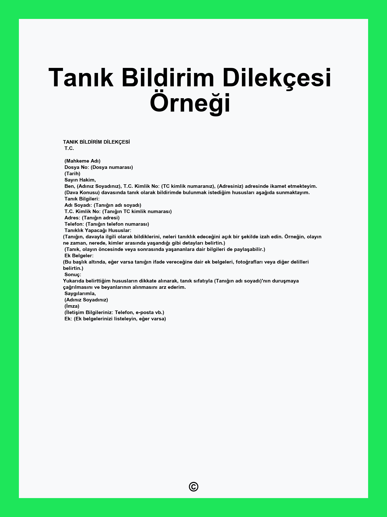 Tanık Bildirim Dilekçesi Örneği