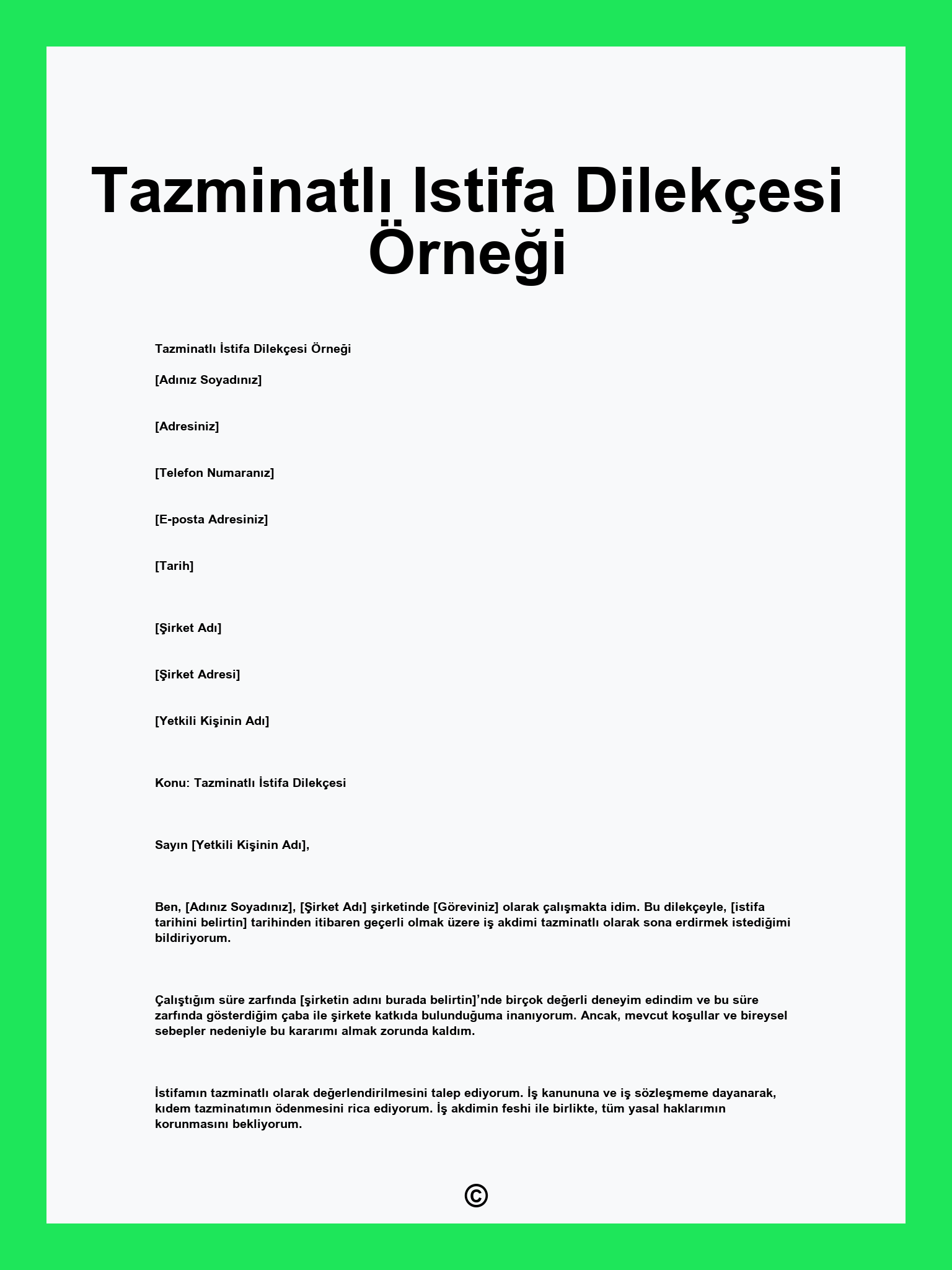 Tazminatlı Istifa Dilekçesi Örneği