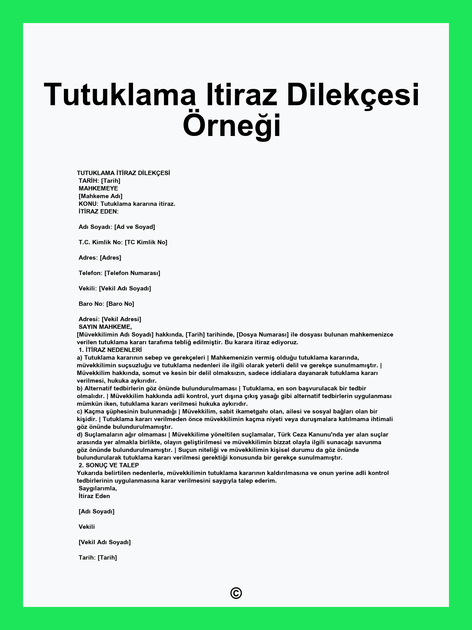 Tutuklama Itiraz Dilekçesi Örneği