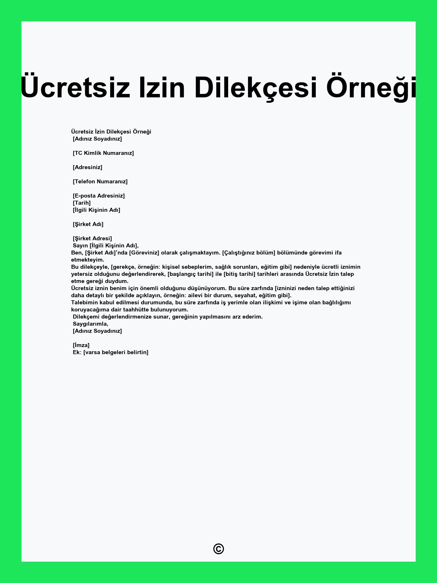 Ücretsiz Izin Dilekçesi Örneği