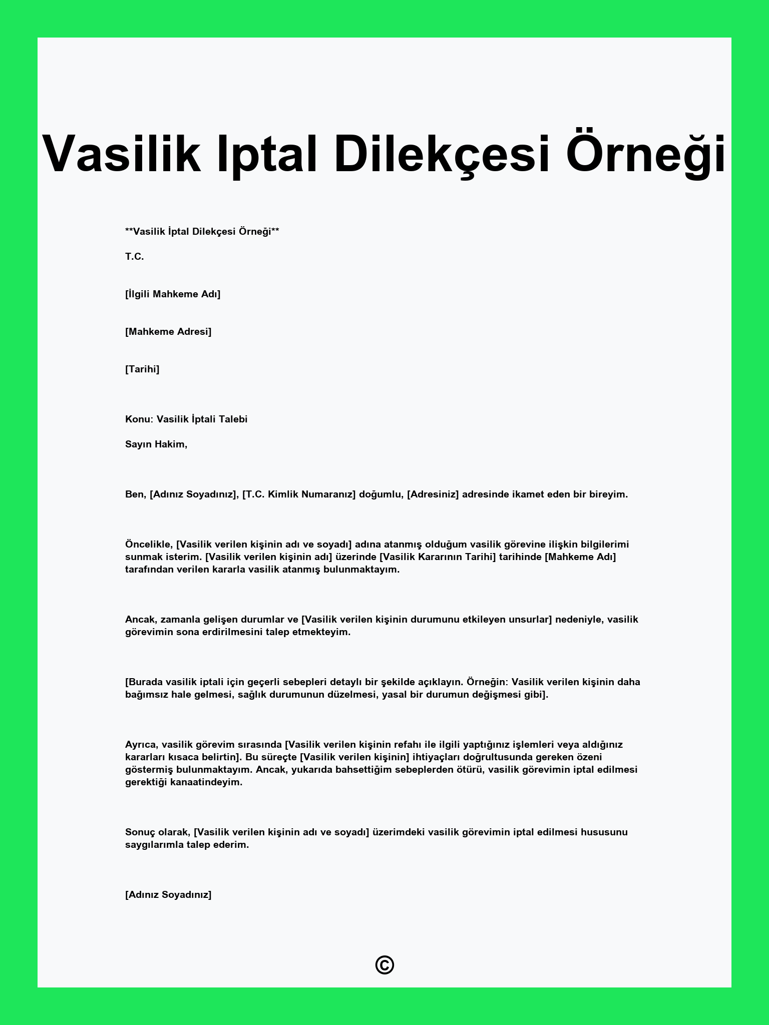 Vasilik Iptal Dilekçesi Örneği