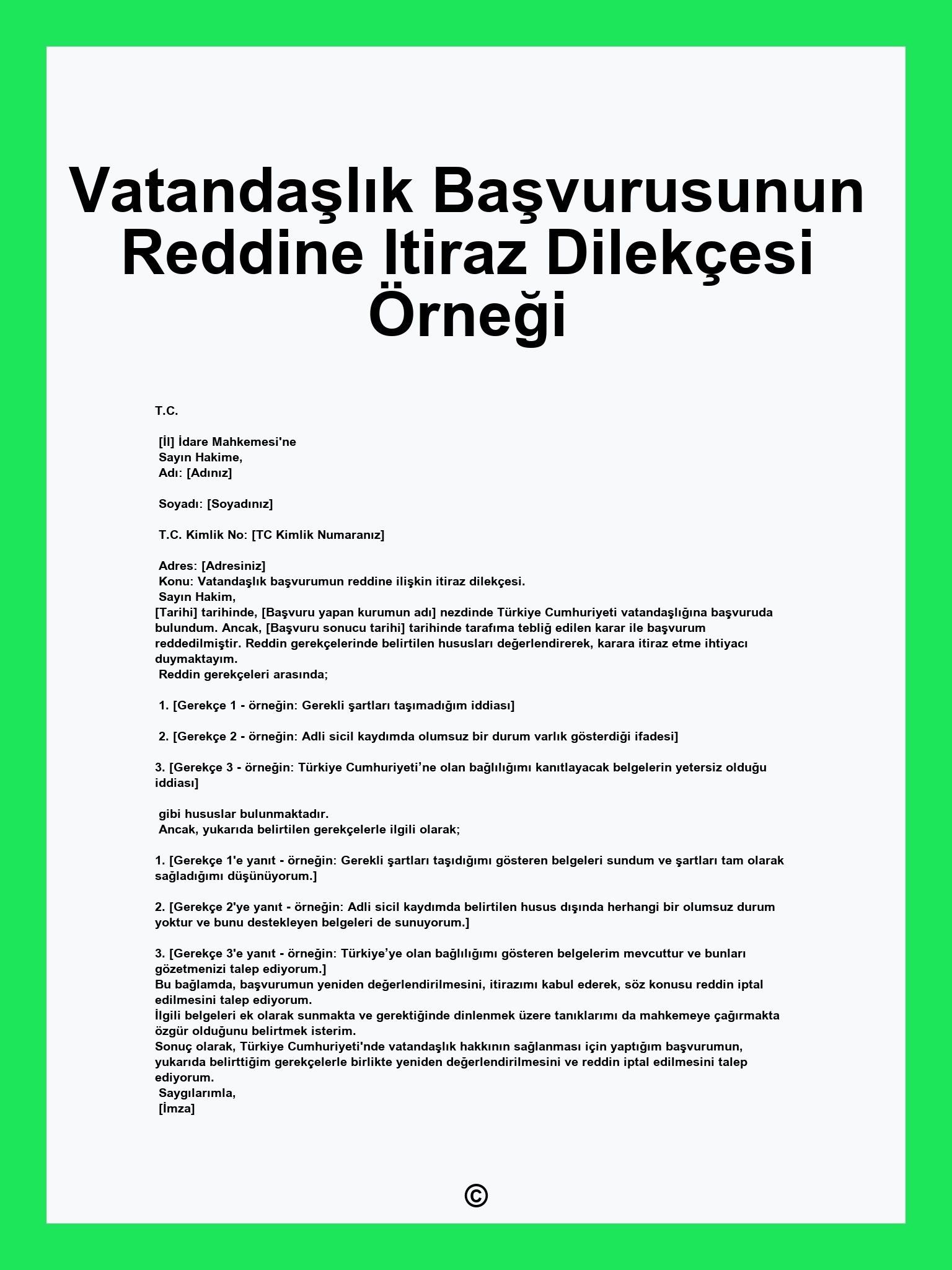 Vatandaşlık Başvurusunun Reddine Itiraz Dilekçesi Örneği