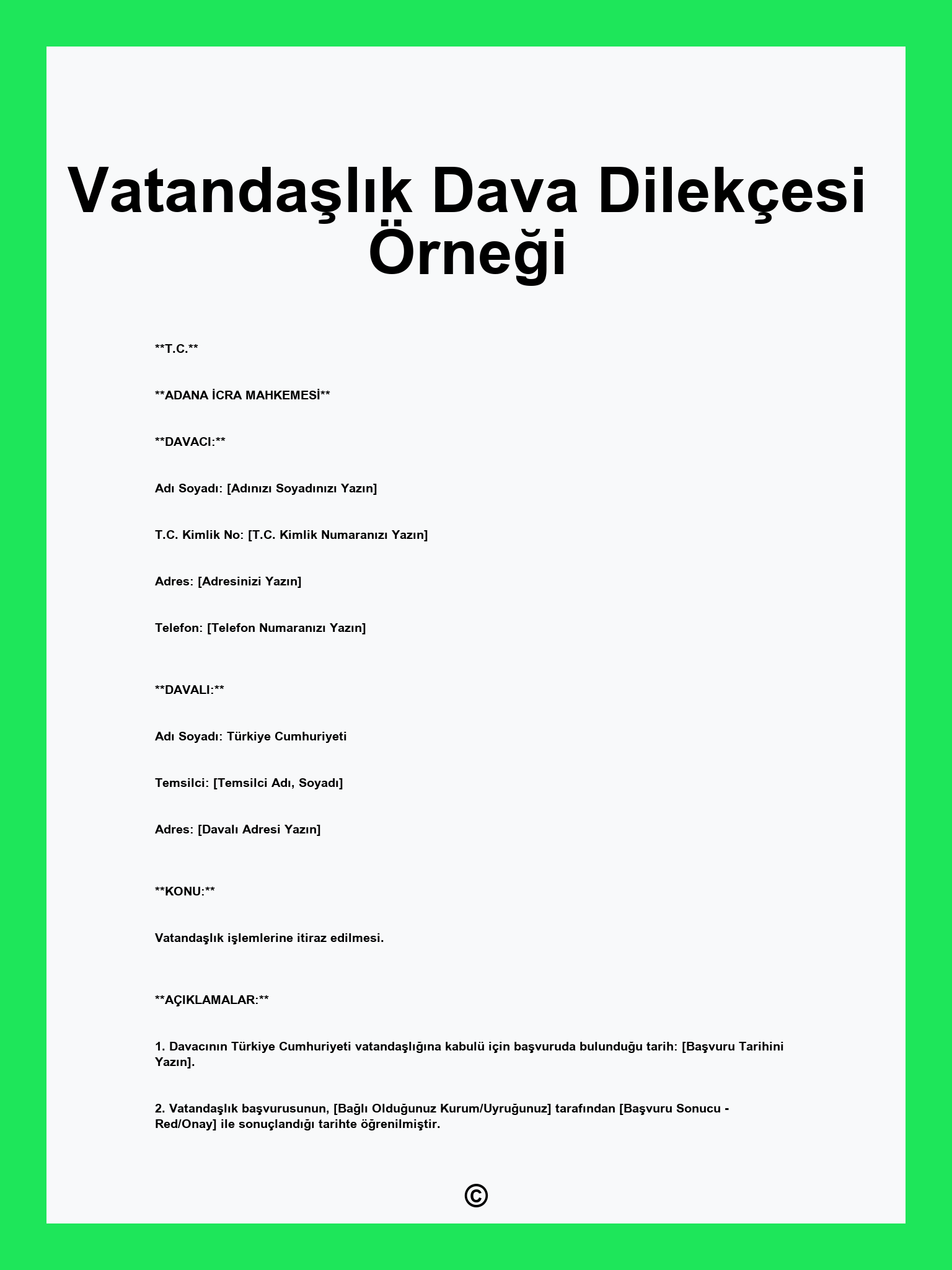 Vatandaşlık Dava Dilekçesi Örneği