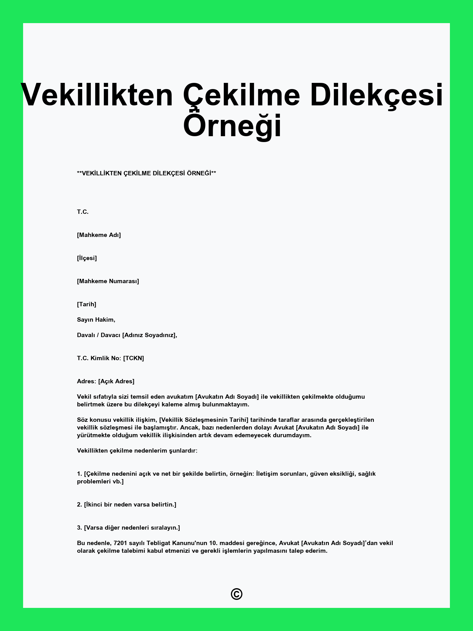 Vekillikten Çekilme Dilekçesi Örneği
