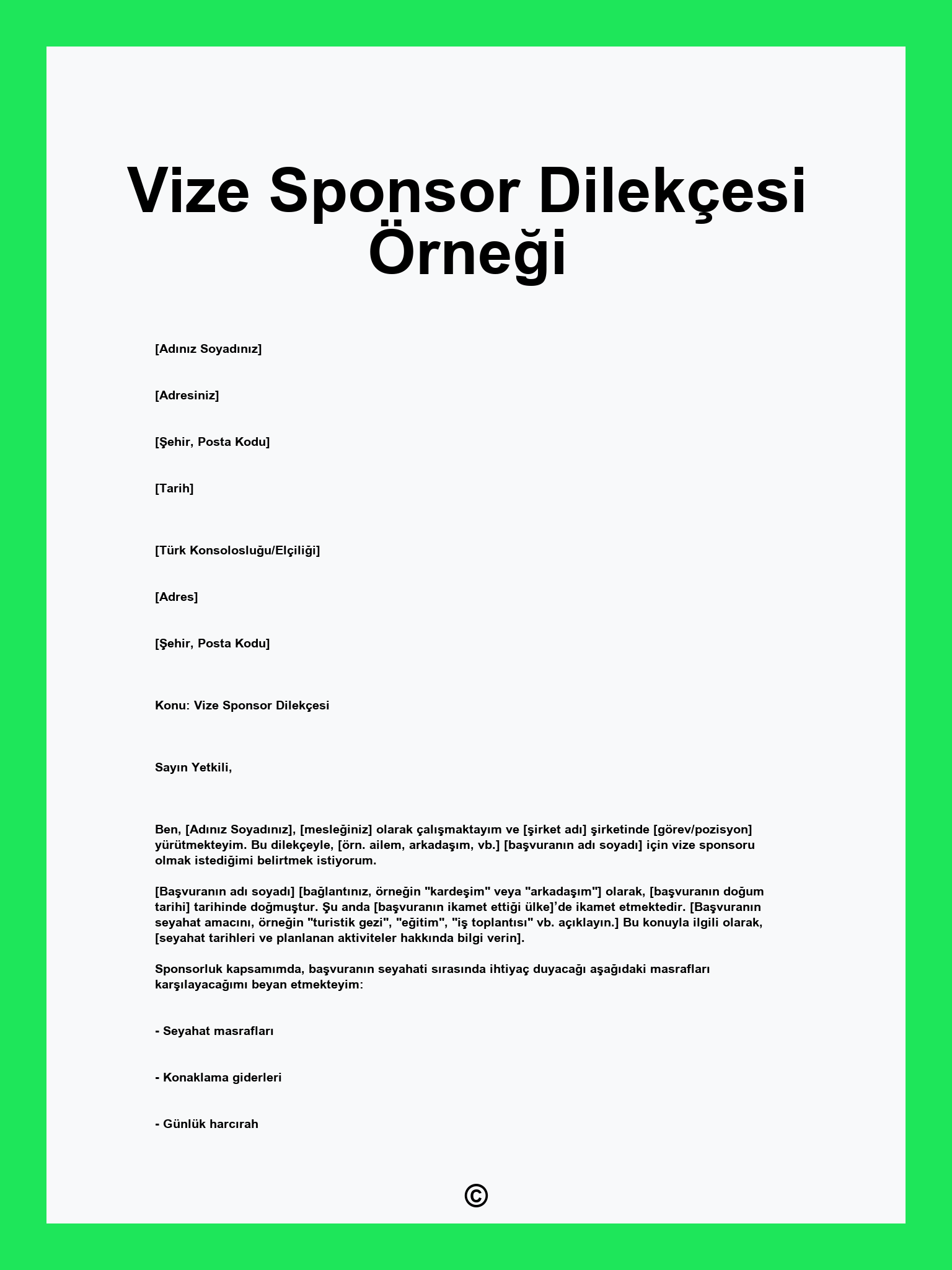 Vize Sponsor Dilekçesi Örneği