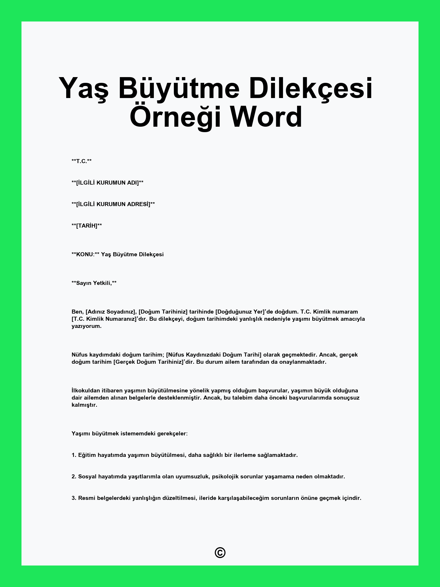 Yaş Büyütme Dilekçesi Örneği Word
